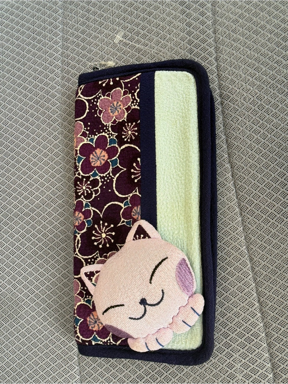 Japanese Goshuincho Case Chirimen Silk Cherry Blossom Cat Embroidery Wallet
